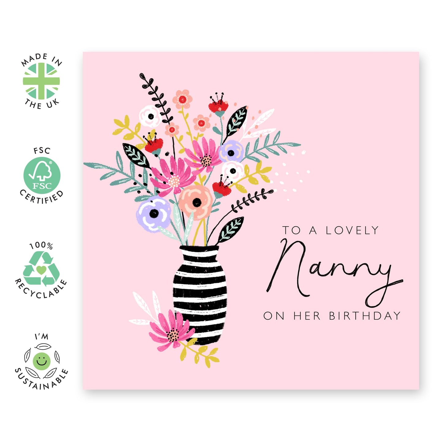 Flower Cards For Women Pink - Nanny Birthday Cards - Floral Grandma Gifts Presents For Her - Greeting Cards For Women Nana Grandmother - Comes With Fun Stickers - By Central 23