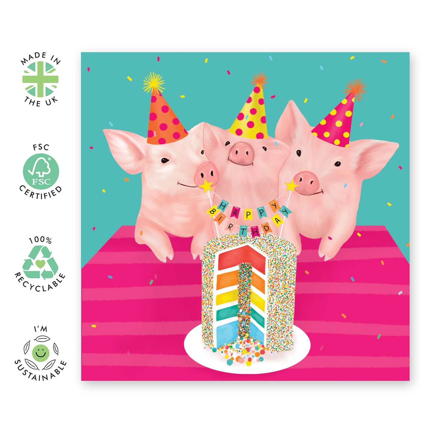 Happy Birthday Card For Her Him - 'Party Pigs' Birthday Greeting Card For Sister Brother Mum Dad - Gifts For Women Men - Comes With Fun Stickers - By Central 23