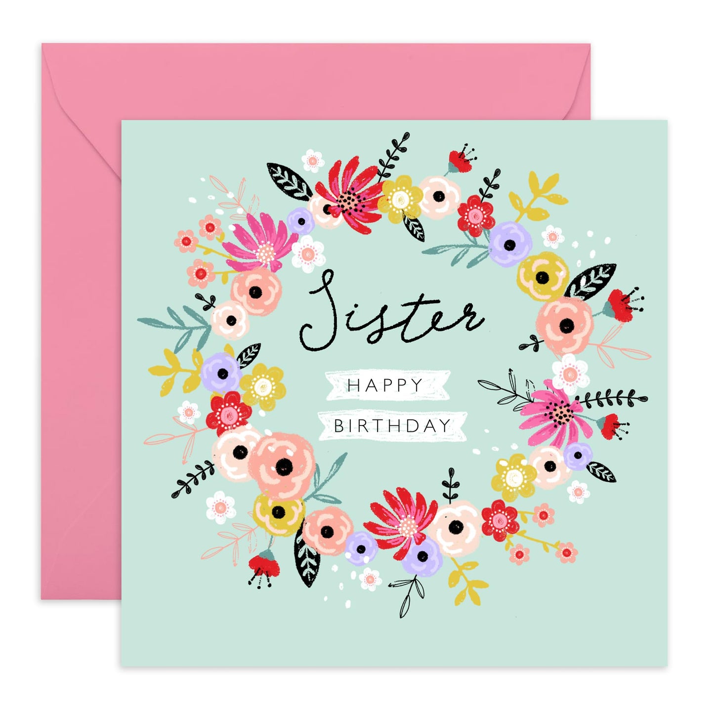 Happy Birthday Cards For Sister - Flower Bouquet Card - Floral Cards For Her - Pretty Quirky Gifts Presents For Women Female Sibling - Comes With Cute Stickers By Central 23
