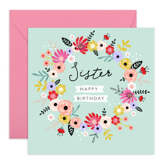 Happy Birthday Cards For Sister - Flower Bouquet Card - Floral Cards For Her - Pretty Quirky Gifts Presents For Women Female Sibling - Comes With Cute Stickers By Central 23