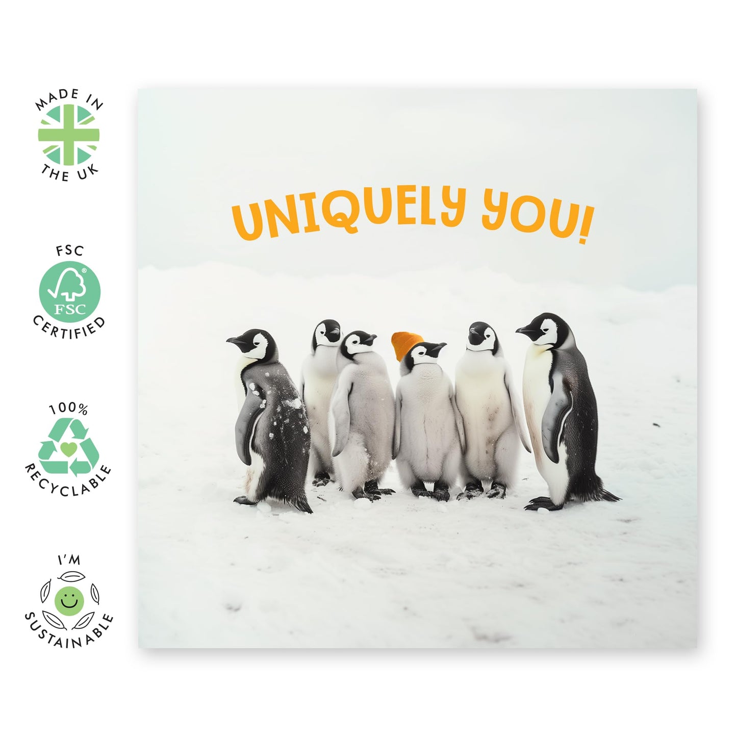 Greeting Card - 'UNIQUELY YOU PENGUIN' - Perfect for Celebrating Individuality with a Cute Penguin Twist - Ideal for Those Who Embrace Their Unique Qualities w/ Fun - Comes With Stickers By Central 23