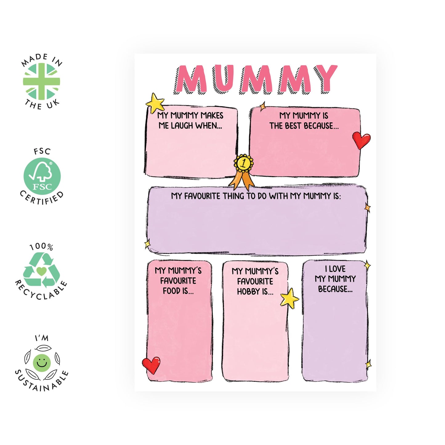 Customize Greeting Card - 'I LOVE MY MUMMY FILL IN YOURSELF' - Perfect for Showing Appreciation and Love - Ideal for Mums Mummy's Mama Who Deserve a Special Tribute - Comes With Stickers By Central 23