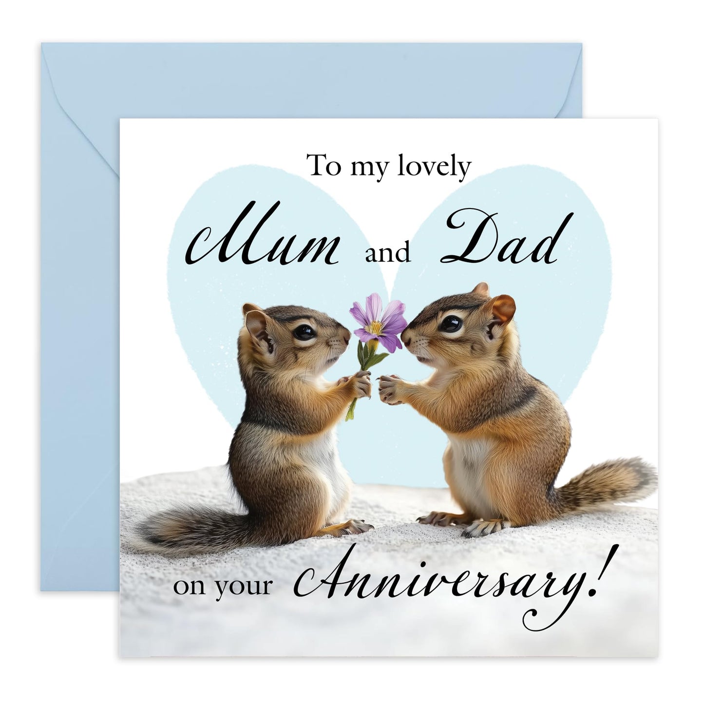 Sweet Squirrels Anniversary Day Card - 'Mum and Dad Anniversary' - Romantic Gifts for Mother, Father, Ma, Dad from Kids, Children - Giving Flowers - Comes with Fun Stickers