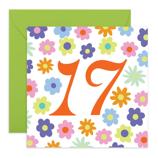 17th Birthday Cards For Kid - Rainbow Floral 17 - Girl Birthday Card Seventeen Year Old - Happy Birthday Card For Daughter Granddaughter Niece - Bday Cards - Comes With Fun Stickers By Central 23