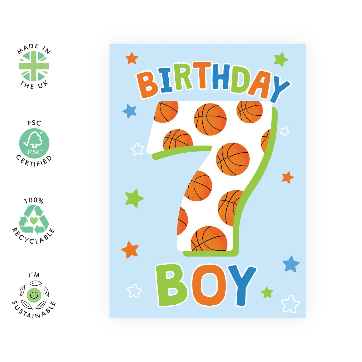 Happy 7th Birthday Card For Boys Girls - Basketball Greeting Cards Age Seven - Seventh Birthday Cards For Kids Toddler - Milestone Gifts For Him Her 7 Year Old - Comes With Cute Stickers By Central 23