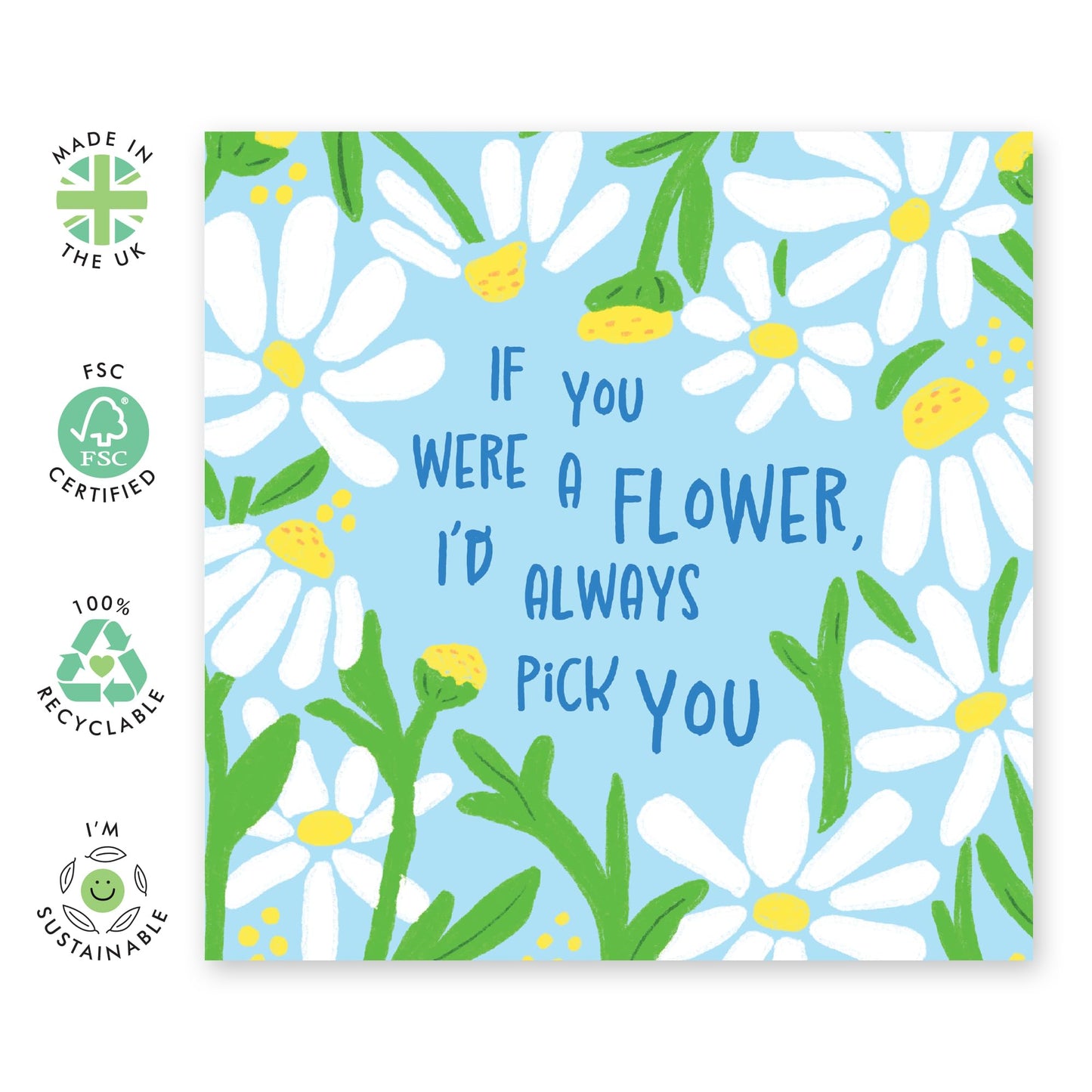 Sweet Floral Birthday Card - 'If You We're A Flower I'd Pick You' - Gifts for Bestie, Friends, Family, Wife, Girlfriend - Surprise - Comes with Fun Stickers