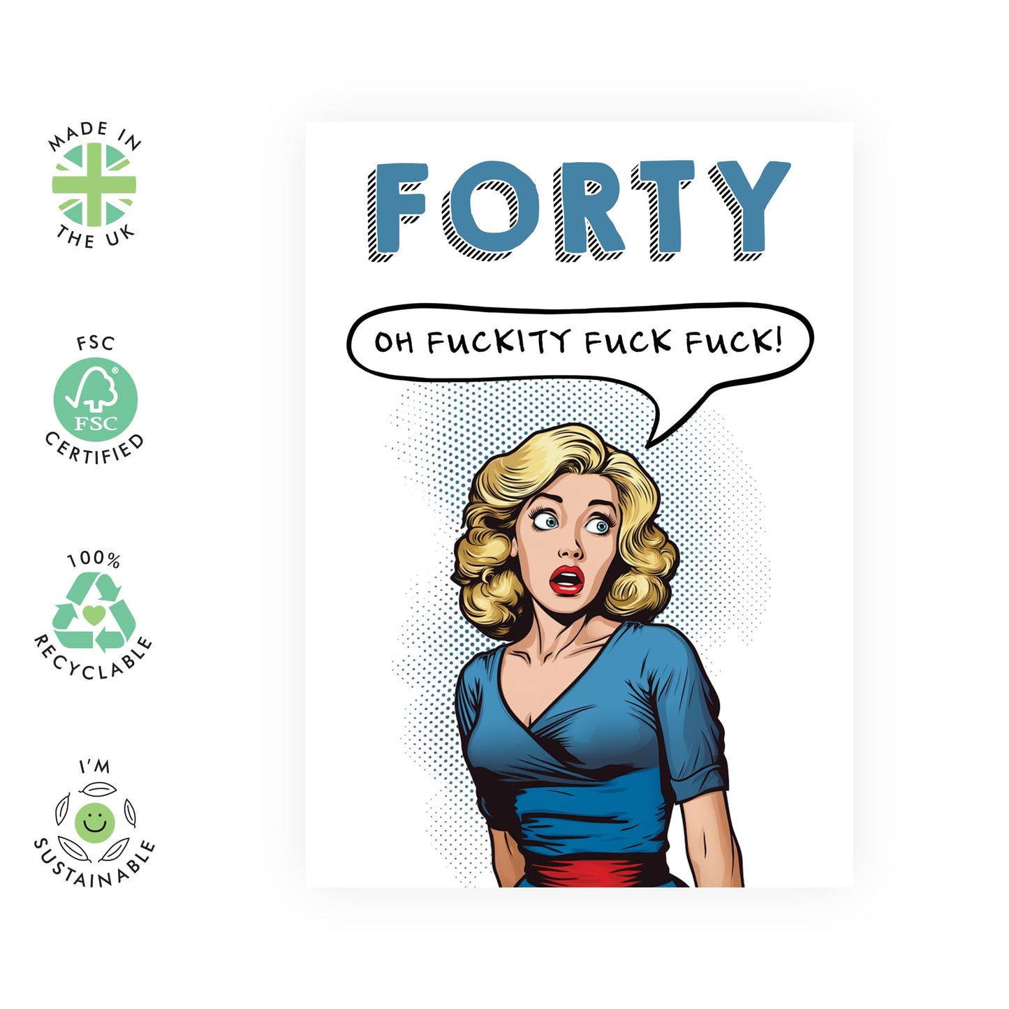 40th Birthday Card For Women - Forty Year Old - Forty Oh F*ckity F*ck - Fortieth Birthday Cards For Her - Gifts For Sister Daughter Wife Aunt Friends - Comes With Fun Stickers - By Central 23