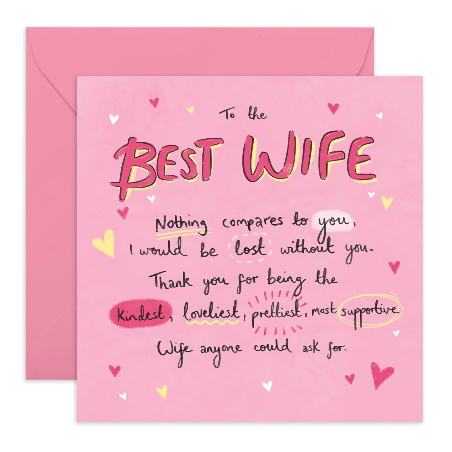 Birthday Card For Wife - To The Best Wife Sweet Words - Wedding Anniversary Card For Couple Partner - Thank You, I Love You Gifts For Her Women - Comes With Cute Stickers By Central 23
