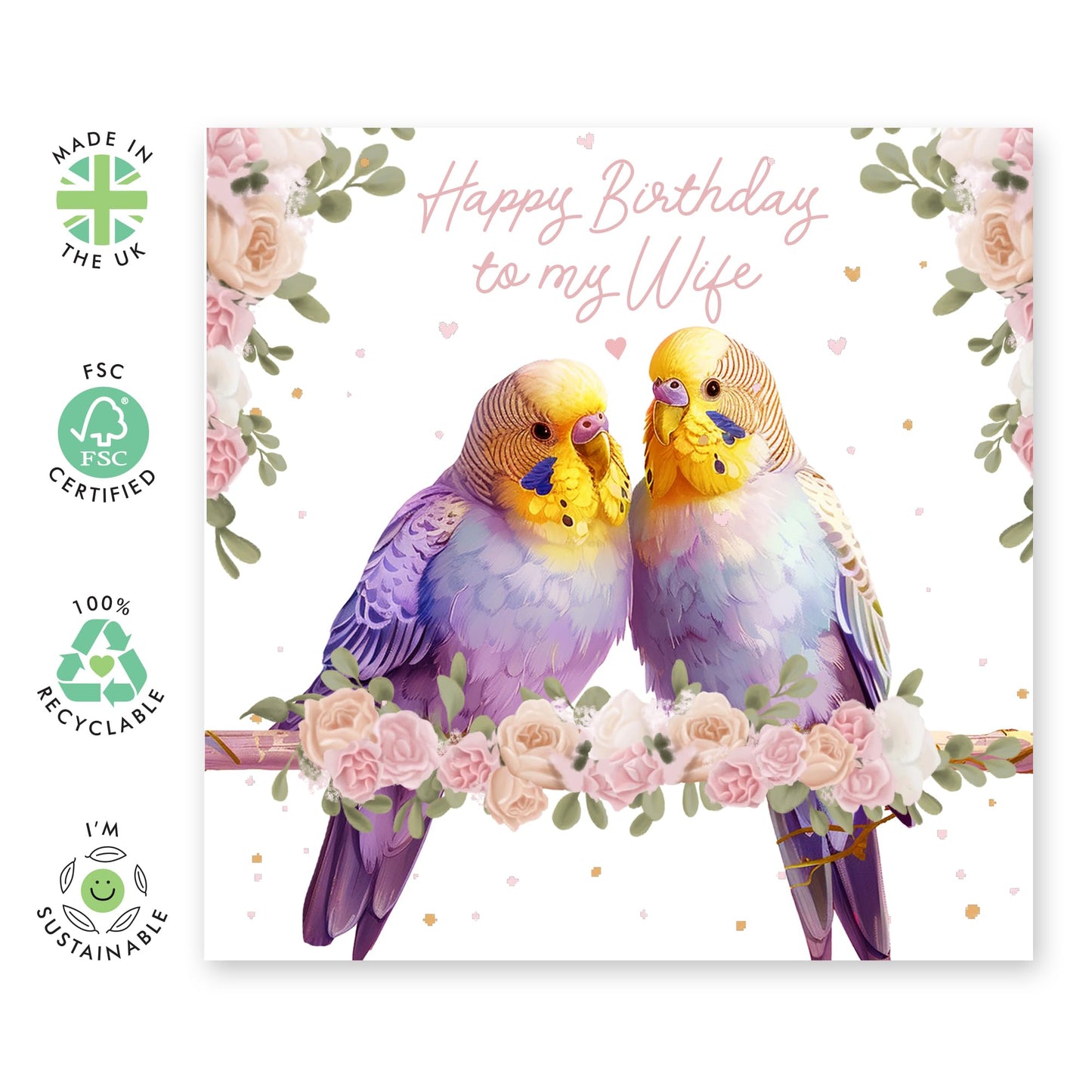 Sweet Happy Birthday Card - 'To My Wife' - Cute Messages for Wives, Partners, Married Couples - Thank You and I Love You - Comes with Fun Stickers