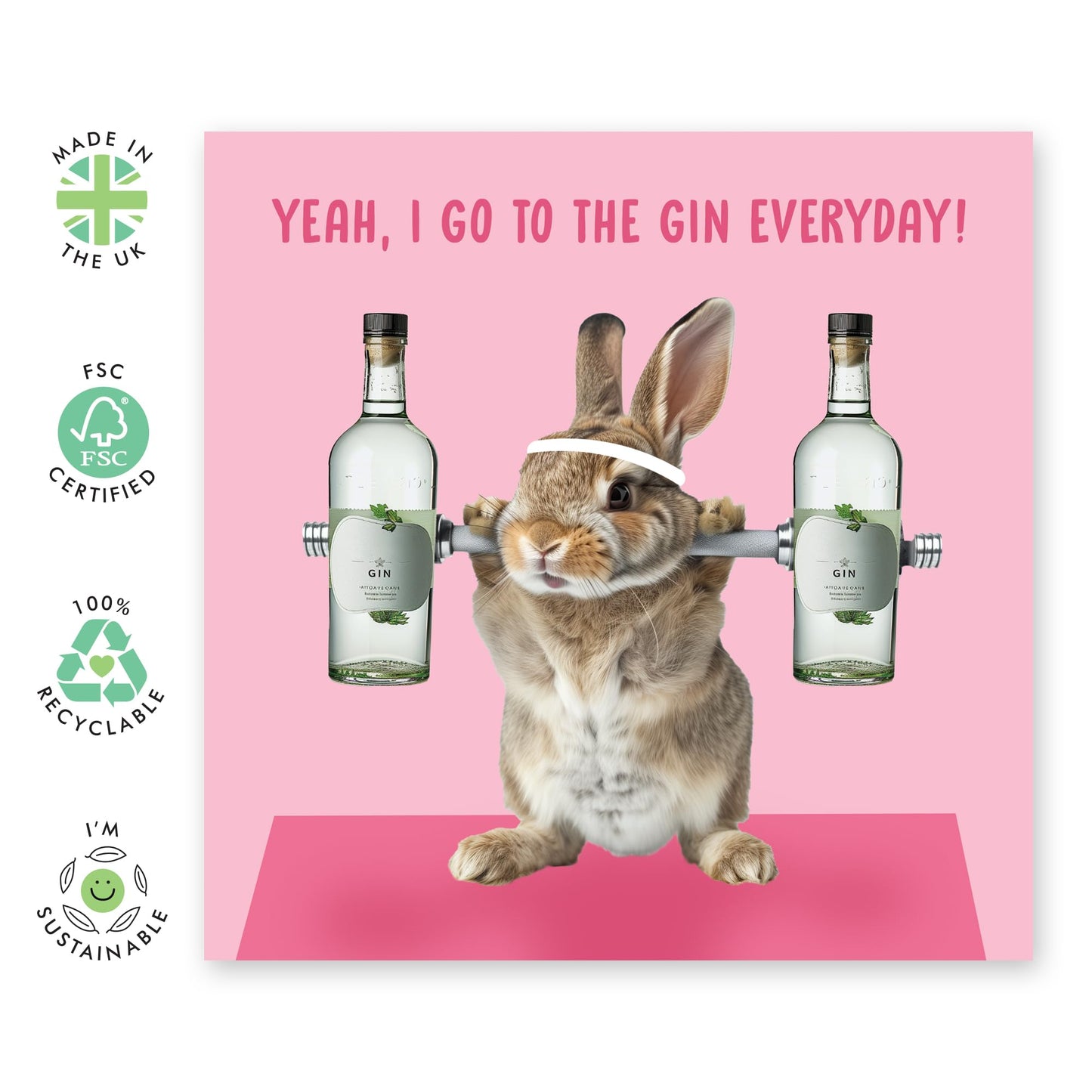 Funny & Cute Bunny Birthday Cards For Women Men - Gin Everyday - Exercise Joke Greeting Cards For Mum Dad Son Daughter Mummy Ma- Gifts For Him Her - Mothers Day Card - Comes With Cute Stickers