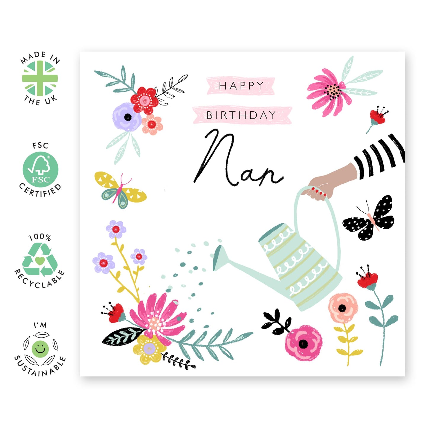 Happy Birthday Card For Women - Nanny Gifts For Her - Flower Cards Butterflies - Nan Birthday Cards For Grandma Grandmother - Comes With Fun Stickers By Central 23