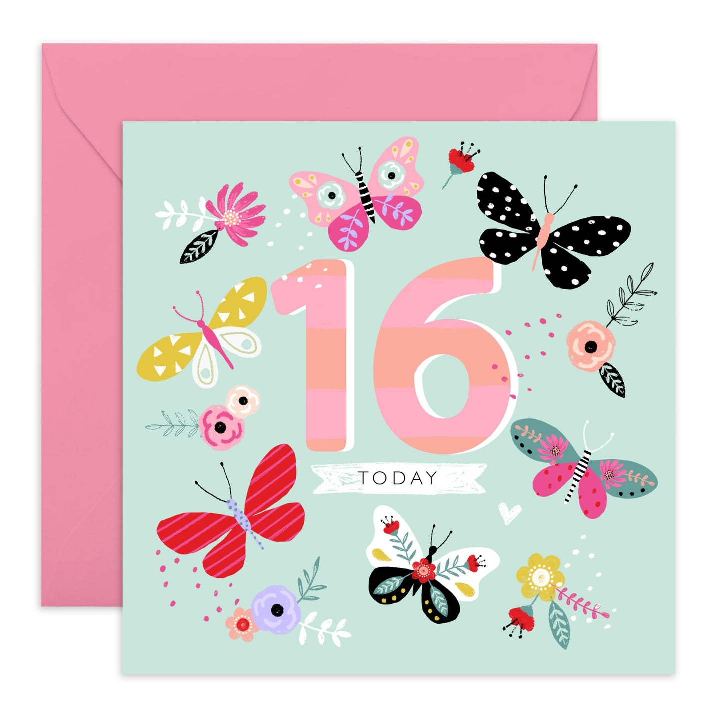 16th Birthday Cards For Kids - 16th Birthday Butterflies - Girl Birthday Card Sixteen Year Old - Happy Birthday Card For Daughter Granddaughter Niece - Comes With Stickers By Central 23