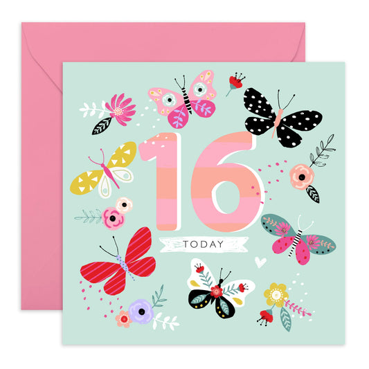 16th Birthday Cards For Kids - 16th Birthday Butterflies - Girl Birthday Card Sixteen Year Old - Happy Birthday Card For Daughter Granddaughter Niece - Comes With Stickers By Central 23