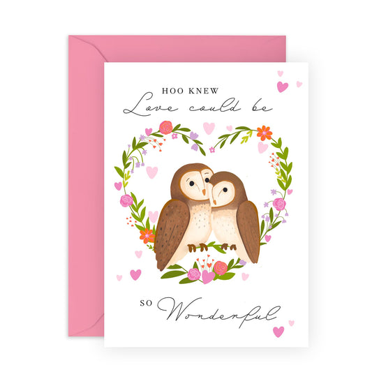 Heartfelt Greeting Card - 'HOO KNEW LOVE COULD BE THIS WONDERFUL' - Ideal for Expressing Deep Affection & Love - Perfect for Romantic Occasions and Celebrating Love - Comes with Stickers by Central 23