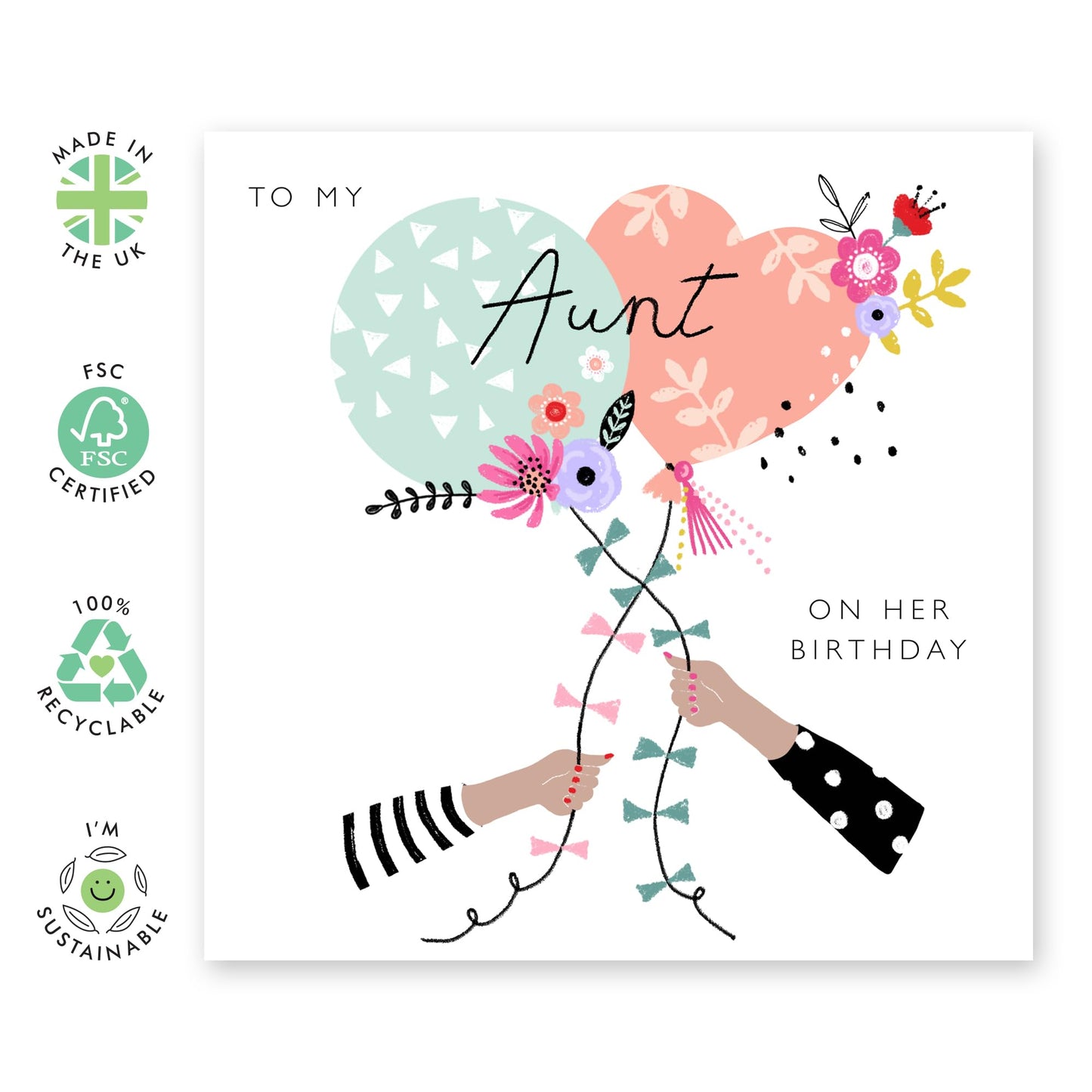 Aunt Birthday Card - Aunt Balloon Gift Heart - Happy Birthday Aunty Greeting Card - Gift From Niece Nephew - Greeting Cards Her - Heartfelt Gifts Women Tia - Comes With Fun Stickers - By Central 23