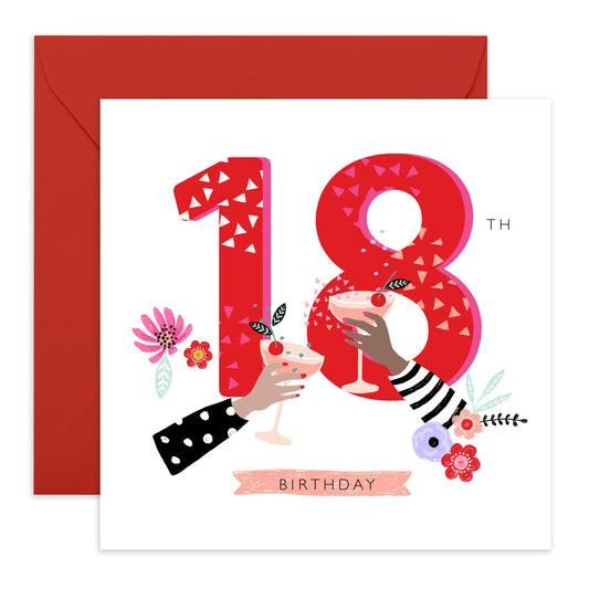 18th Birthday Card For Her - 18 Clink Glasses - Happy Eighteenth Birthday Cards Daughter - 18 Year Old Gifts For Best Friend Women Her - From Mum Dad - Comes With Stickers By Central 23