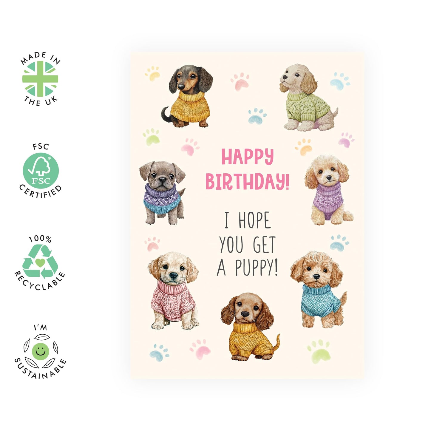 Cute Dogs Birthday Card - 'Hope You Get a Puppy' - Gifts for Fur Dad & Mum, Besties, Best Friends, Dog Owners, Pet Lovers- Adorable Pets - Comes with Fun Stickers