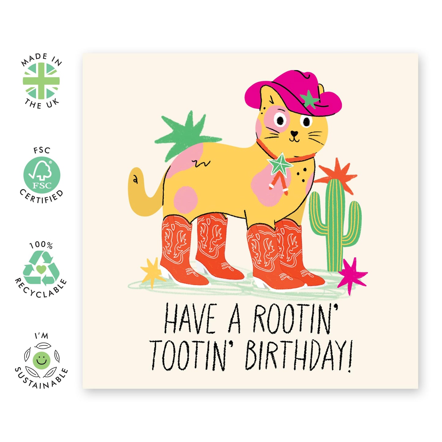 Cute Cat Birthday Card - 'Rootin Tootin Brthday' - Funny Gift for Besties, Best Friends, Mates, Buddies,Bro, Bruv, Sister, Sis, Girlfriend, Boyfriend - Cats In Boots- Comes with Fun Stickers