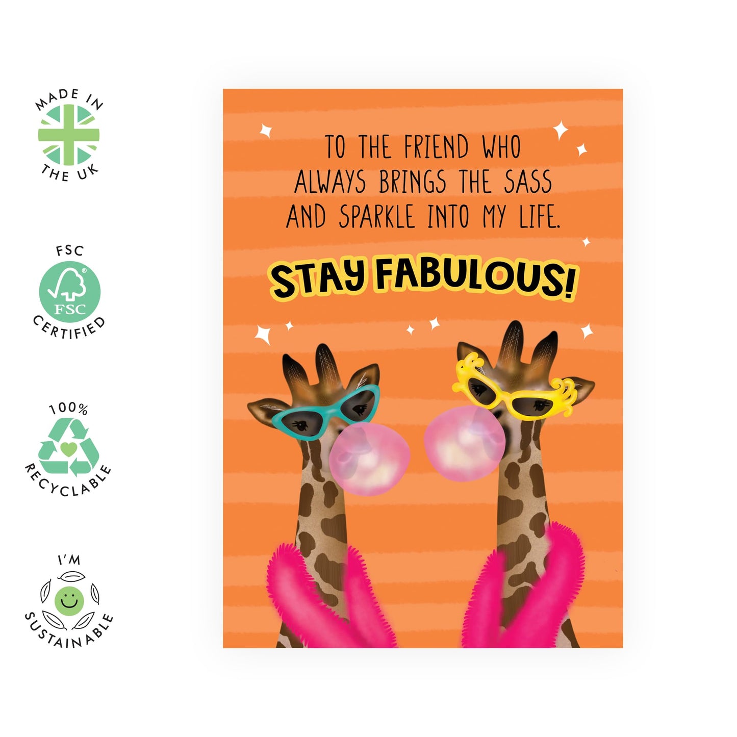 Greeting Card - 'SASSY FRIEND GIRAFFES' - Perfect for Celebrating a Fabulous Friendship with a Playful Twist - Ideal for Sassy Friends, Giraffe Lovers, and Besties - Comes with Stickers By Central 23