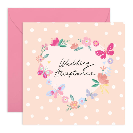 Wedding Acceptance Card For Women Men - Heart Wedding Acceptance - Floral Card For Guest - Rsvp Reply Card For Friends - Wedding Invitations From Groom Bride - Comes With Fun Stickers By Central 23