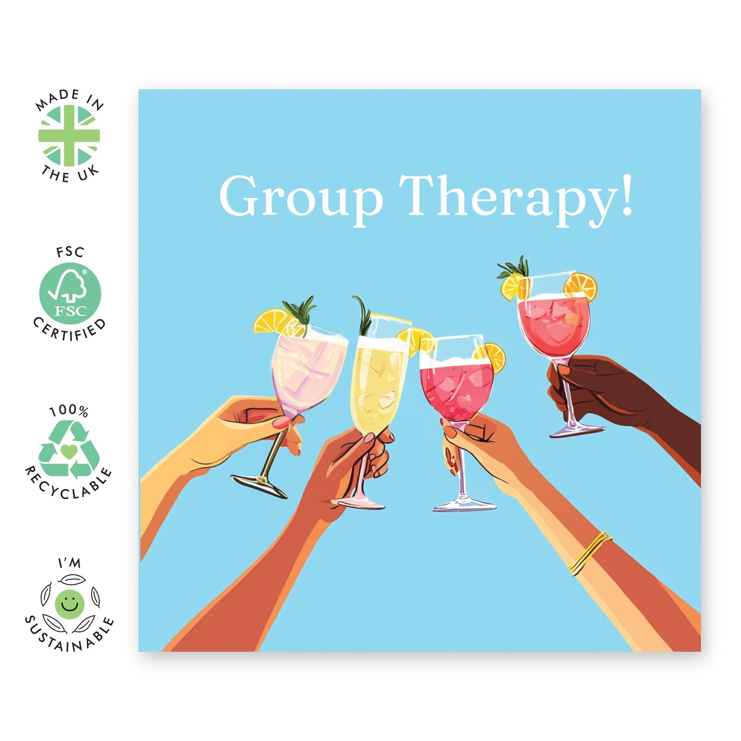 Fun Friendship Greeting Card - 'Group Therapy' - Gifts for Besties, BFF, Best Friend, Colleague, Co-workers, Bruv, Mate, Cousin, Girlfriends - Cocktail Cheers- Comes with Fun Stickers