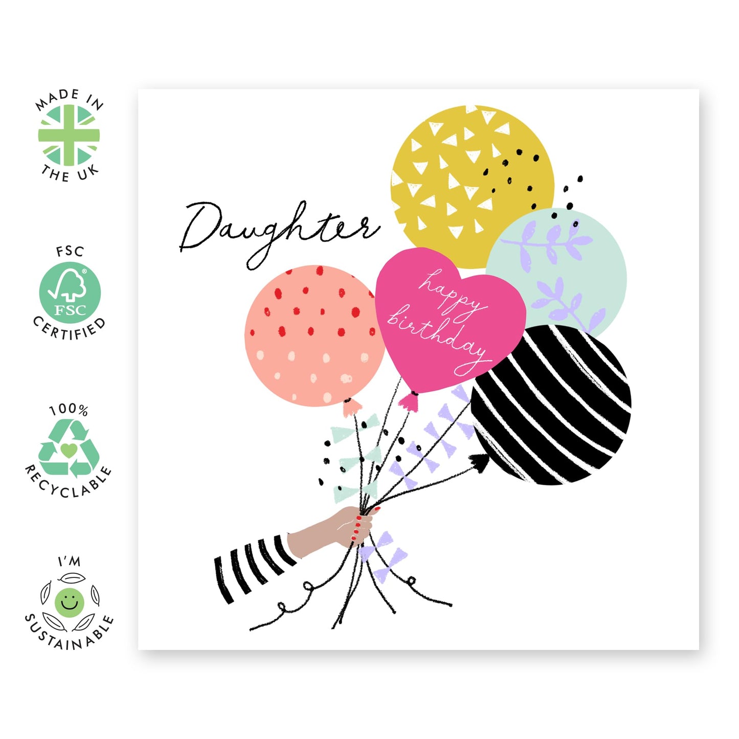 Daughter Birthday Card from Dad Mum - Happy Birthday Card For Women Female Teens - Cute Balloons Greeting Cards And Envelopes - Gifts for Girls - Comes With Cute Stickers By Central 23