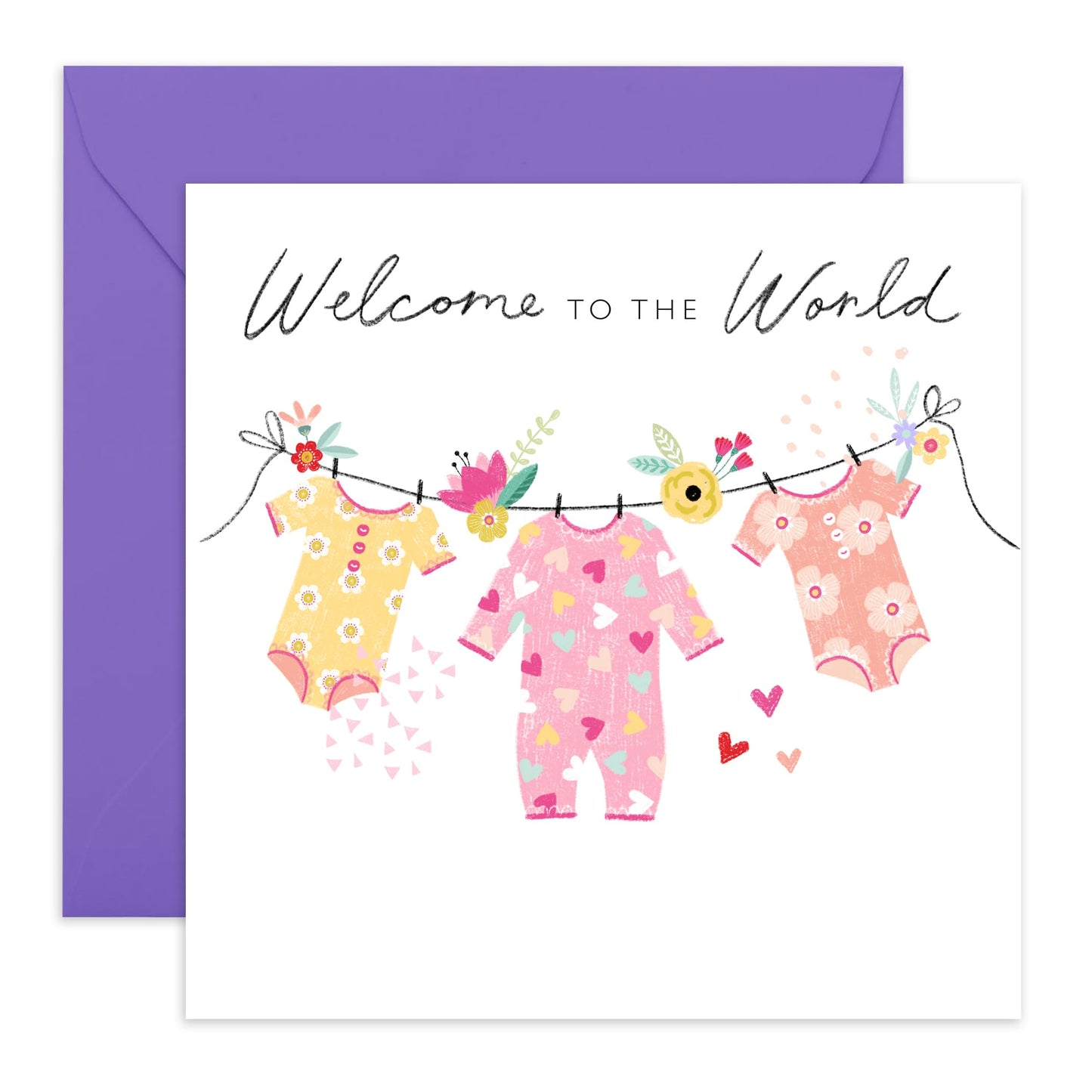 Baby Shower Card - Welcome To The World - New Baby Girl Card - Congratulations Gifts Newborn Baby For Parents - Well Done - Welcome Home - Comes With Stickers - By Central 23