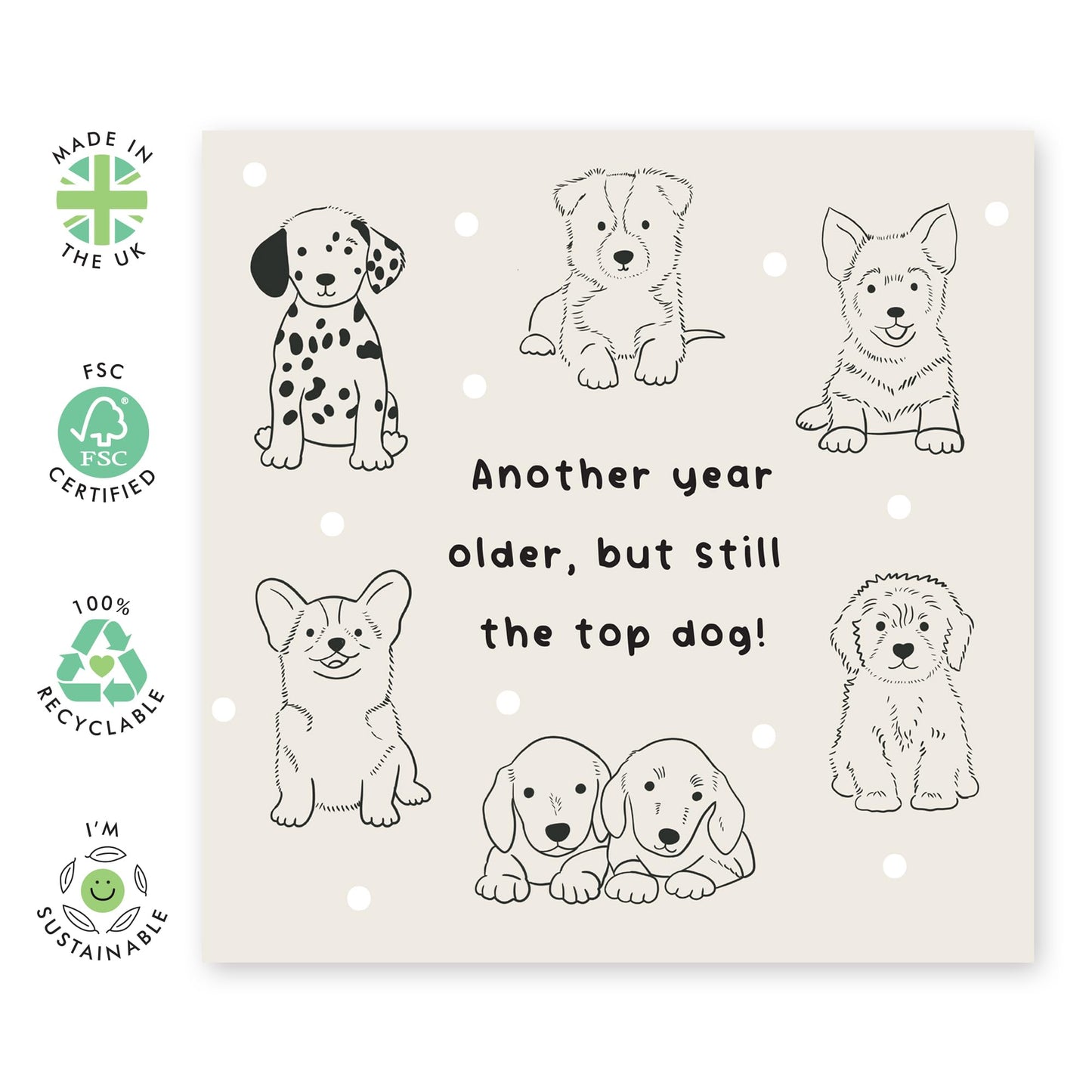 Funny Dog Birthday Card - "Another Year Older, Still the Top Dog!" - Cute Puppy-Themed Greeting Card for Dog Lovers - For Friends, Him, Brother, Dad, Men, Family, or Pet Enthusiasts