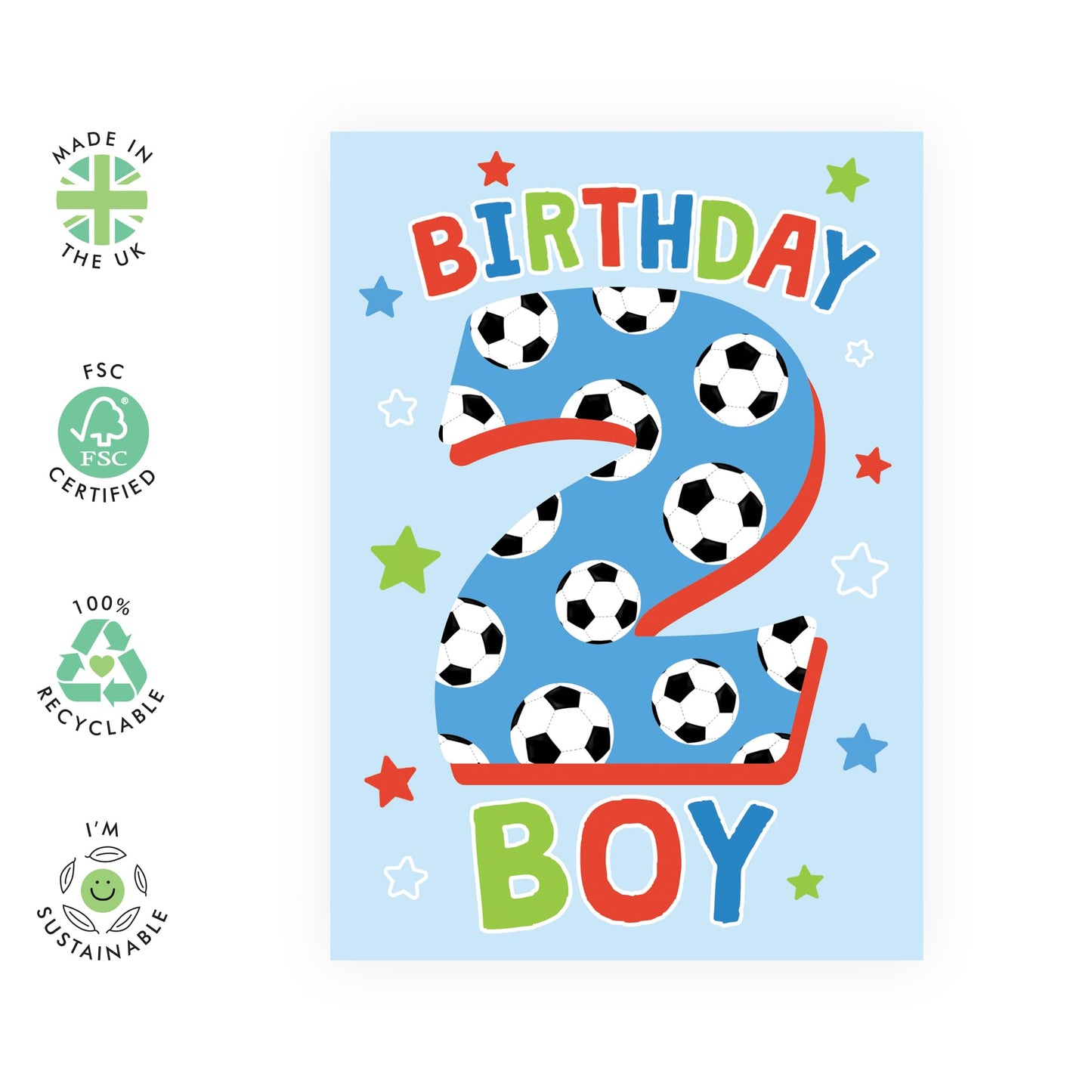 2nd Birthday Card For Kids - Football Milestone Birthday Card Age Two - Boys Birthday Cards Second Bday - Gifts For Him Son Nephew Grandson - Comes With Stickers By Central 23