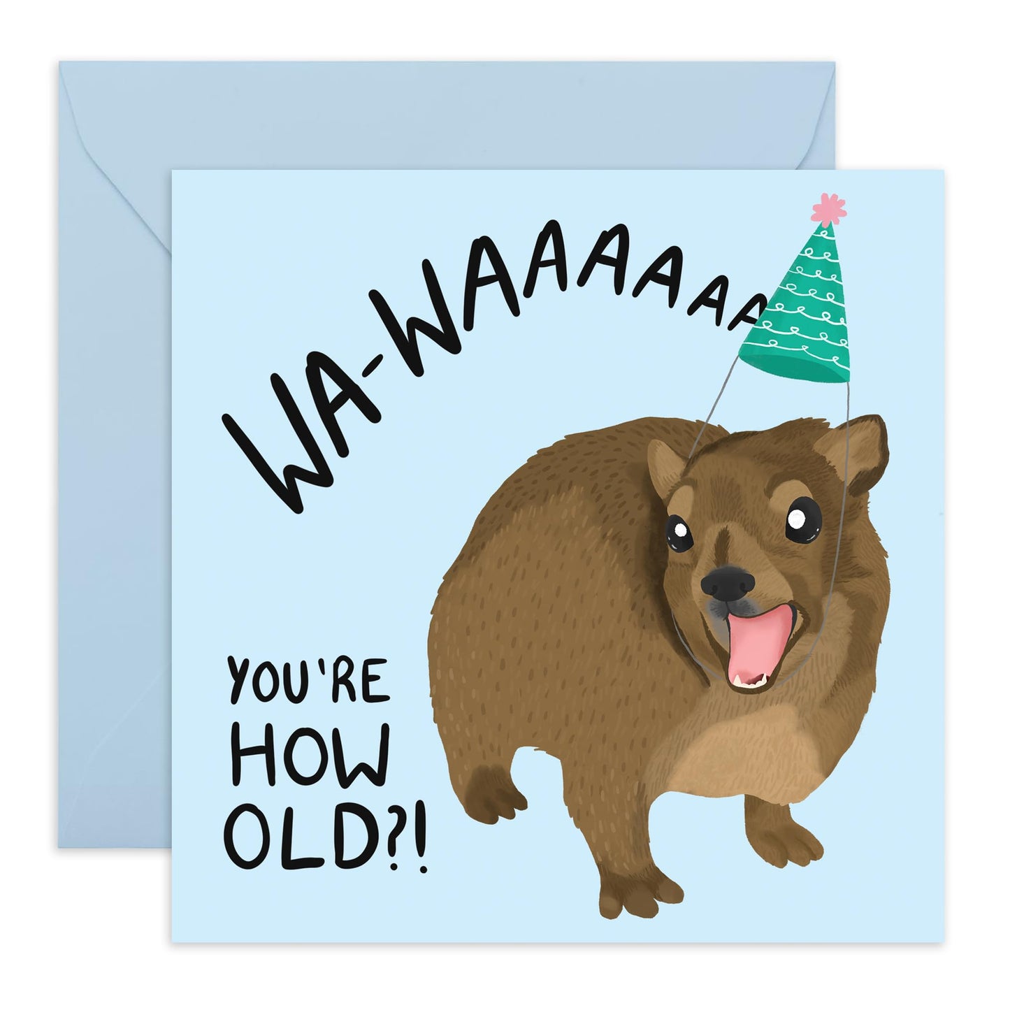 Funny Birthday Card About The Age - 'Hyrax Waa How Old' - Gifts for Him, Her, Friends, Uncles, Aunties, Coworkers - Shocked Mammal - Comes with Fun Stickers