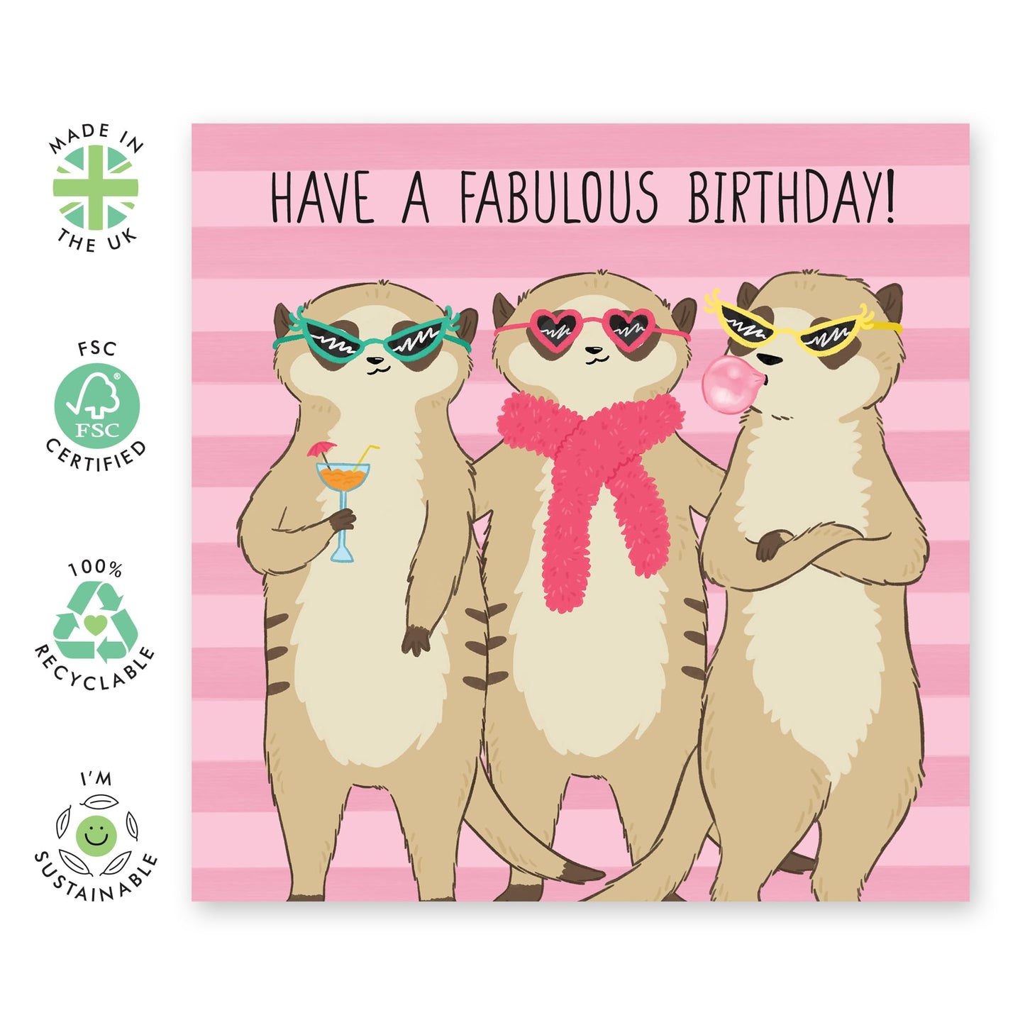 Birthday Card For Friend Female - Have A Fabulous Birthday Meerkats - Cute & Quirky Funny Birthday Cards For Women Her - Gifts For Mom Daughter Sister - Comes With Cute Stickers By Central 23