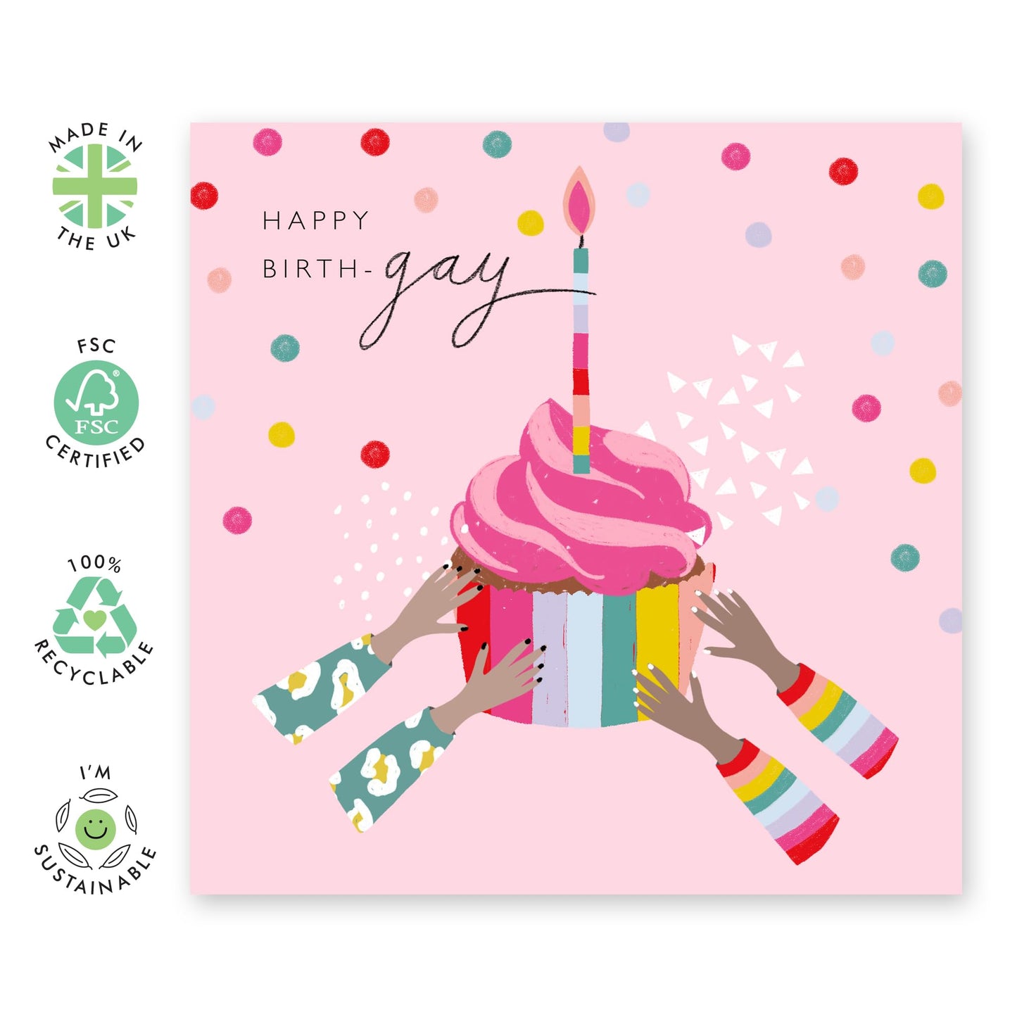 Cupcake Happy Birthday Card - 'LGBT 6' - Gifts for Gays, Lesbian, Him, His, He, Her, She - Make A Wish - Comes with Fun Stickers