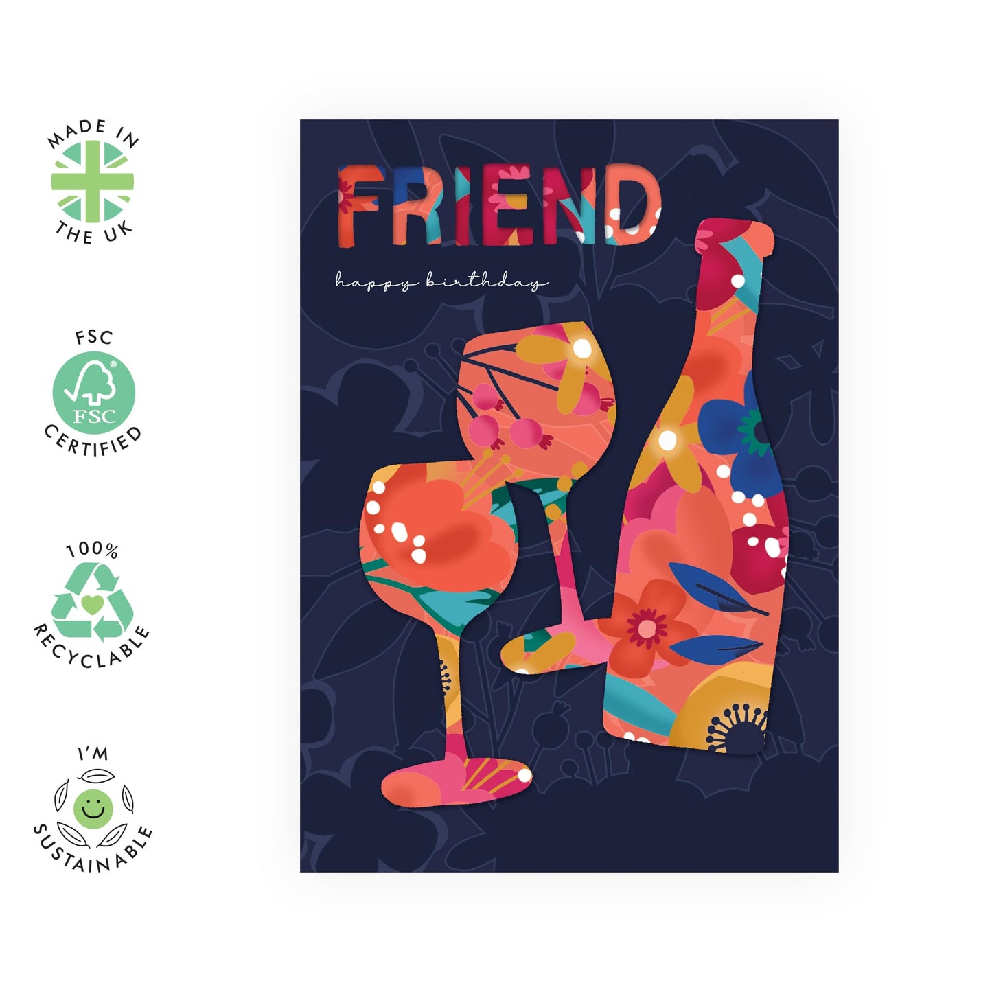 Birthday Card For Friend Women - Floral Drinks Toast Celebration - Best Friend Birthday Card - Floral Gifts For Female Friends - Greeting Cards For Her - Comes With Fun Stickers - By Central 23