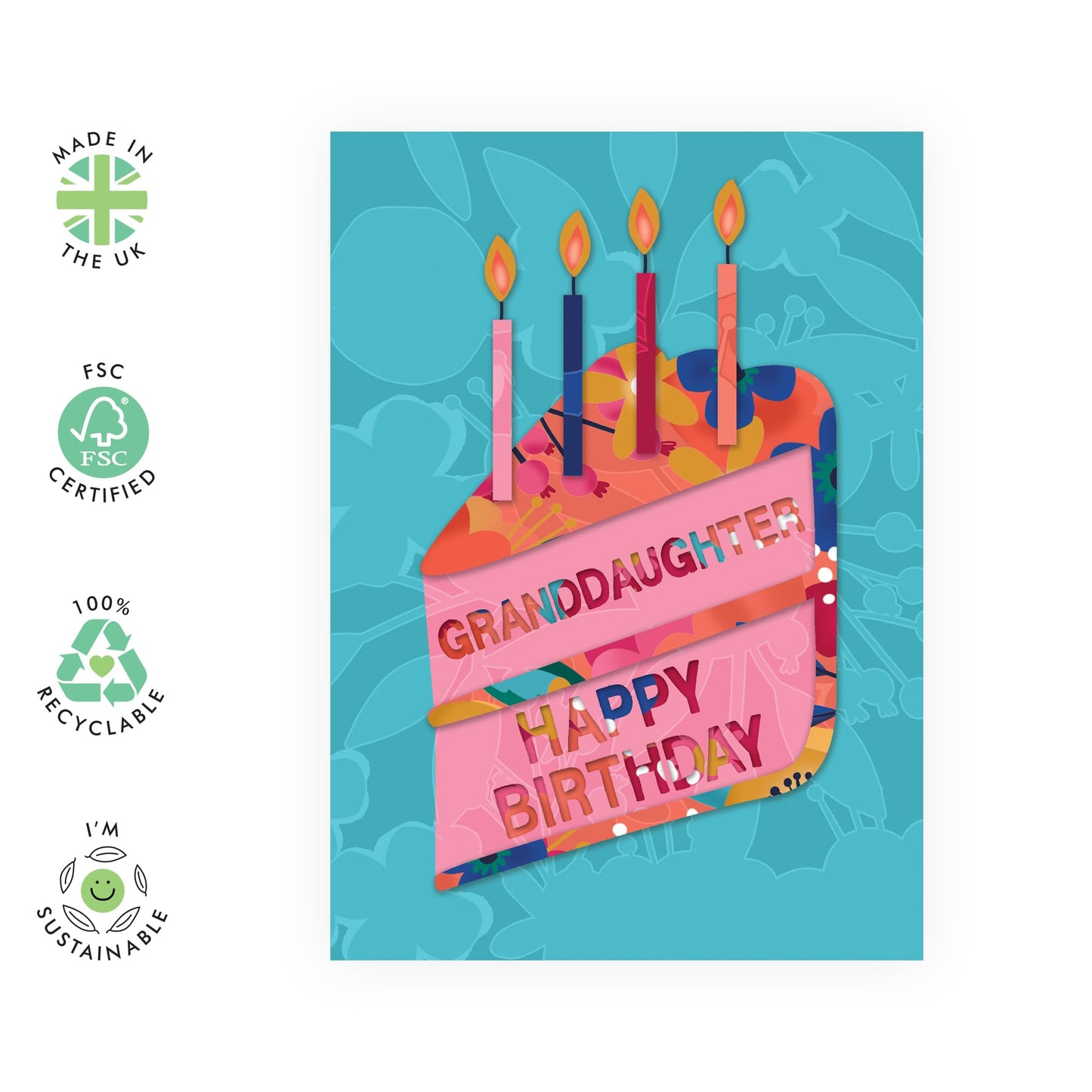 Granddaughter Birthday Card For Women - Cake Celebration Pretty - Happy Birthday Greeting Cards For Her Female - Gifts For Girls - Comes With Fun Stickers - By Central 23