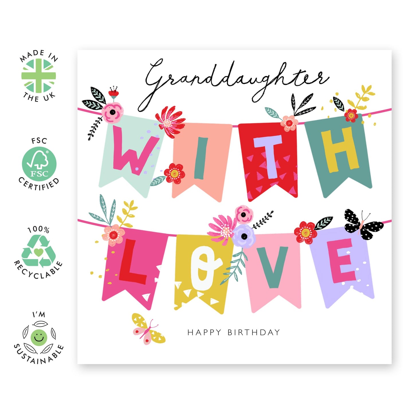 Happy Birthday Cards For Girls - Granddaughter Birthday Cards For Her Teenage Women - With Love On Your Bday - Celebration Cards And Envelopes - Comes With Fun Stickers By Central 23