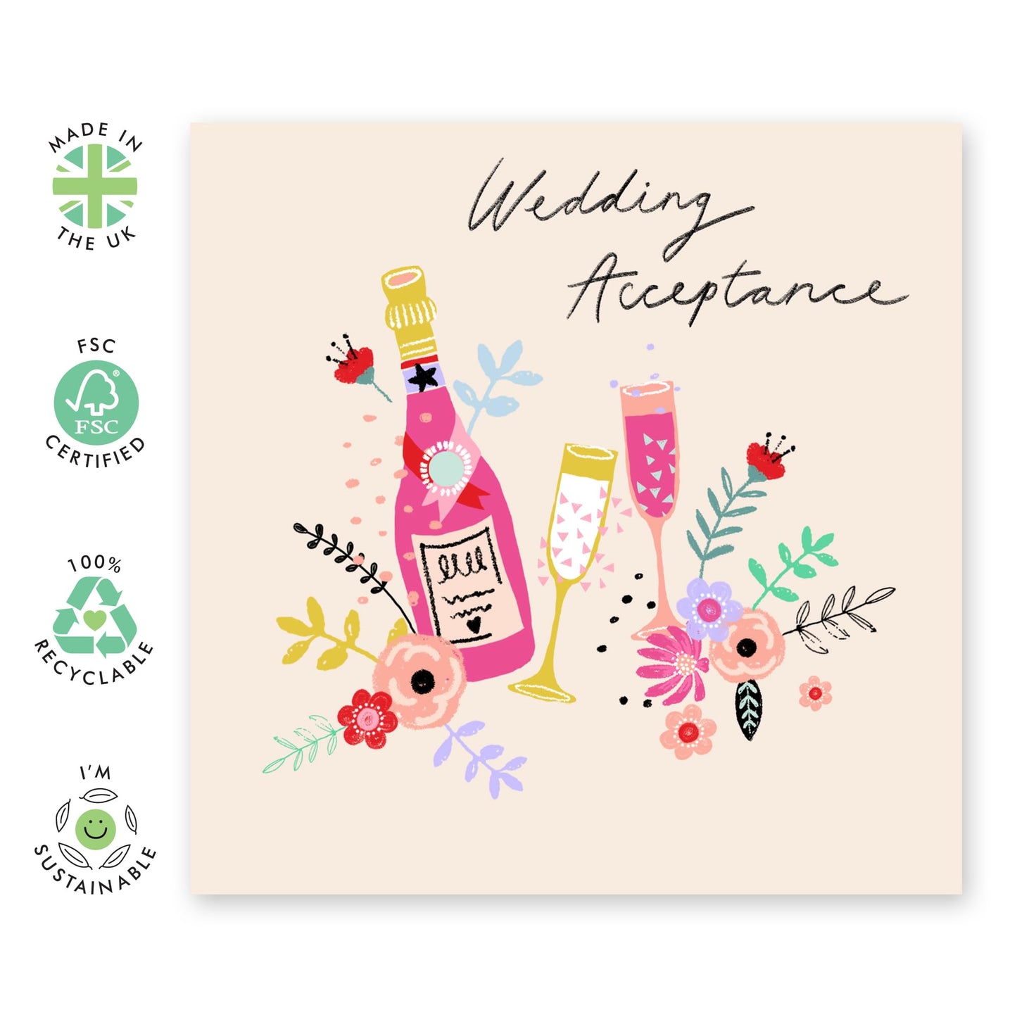 Wedding Acceptance Card For Women Men - Wedding Acceptance Flowers And Drinks - Wedding Invitations From Groom Bride - Rsvp Reply Card For Friends - For Guest - Comes With Fun Stickers By Central 23