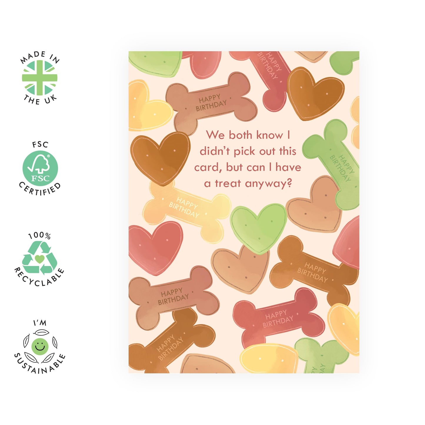 Dog Owner's Birthday Card - 'Dog Treats' - Gifts for Best Friends, BFF, Co-workers, Colleagues, Bruv, Mates, Bro, Husband, Wife - Greetings from your Dog - Comes with Fun Stickers