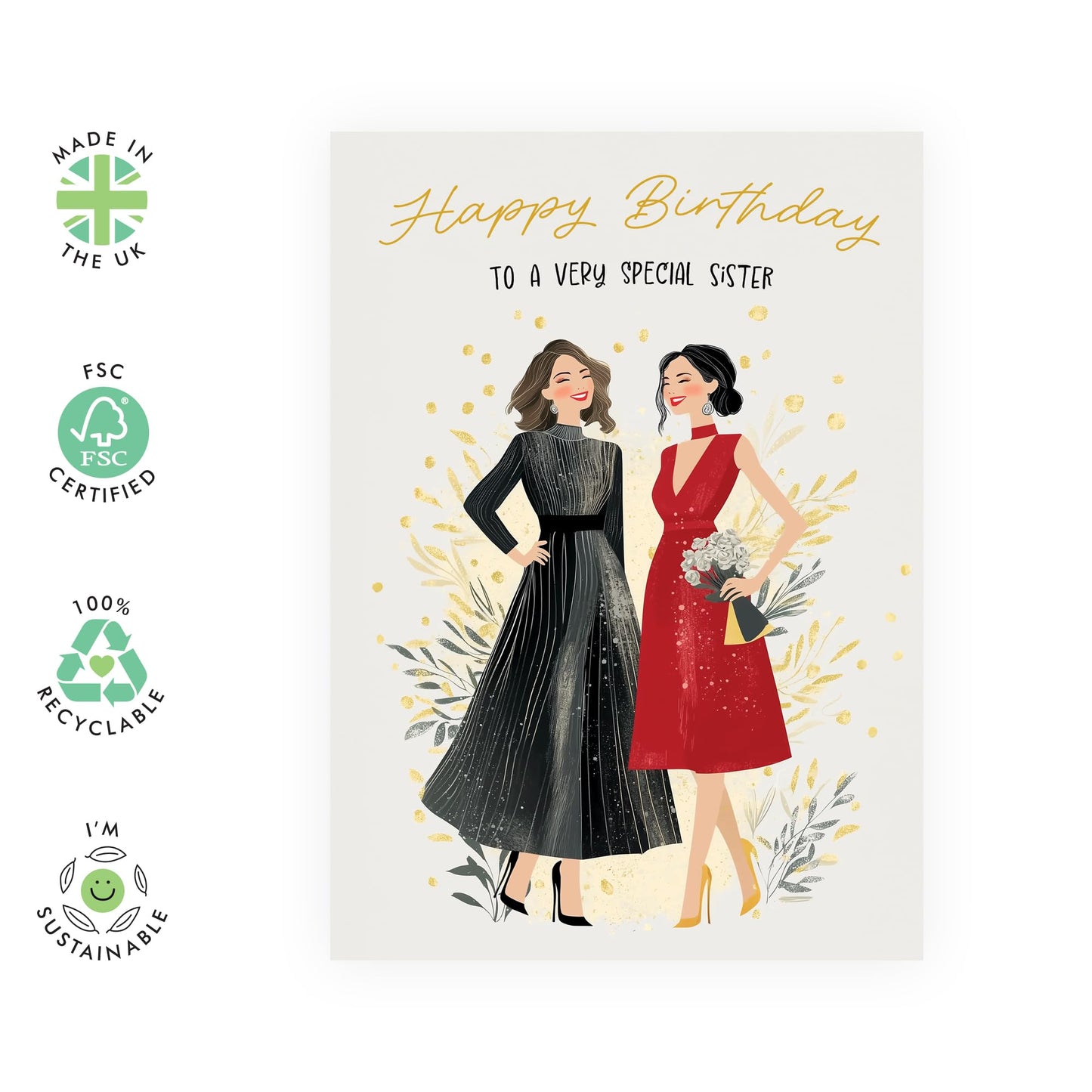 Cute Birthday Card for Sis - "Birthday Sister" - Presents for Her, Sibling, In Law, Step Sis, Besties, Ladies, Women, Little or Big Sis, Family - Sassy and Fabulous - Comes with Fun Stickers
