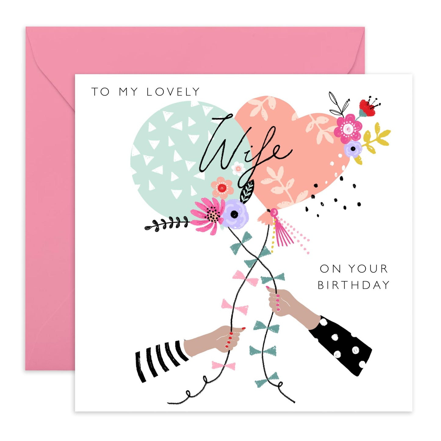 Wife Birthday Card - Happy Birthday Cards For Wife - Bday Balloons - I Love You Cards For Wife - Sweet Greeting Cards And Envelopes - Wife Gifts For Her - Comes With Stickers By Central 23