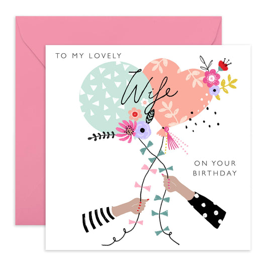 Wife Birthday Card - Happy Birthday Cards For Wife - Bday Balloons - I Love You Cards For Wife - Sweet Greeting Cards And Envelopes - Wife Gifts For Her - Comes With Stickers By Central 23