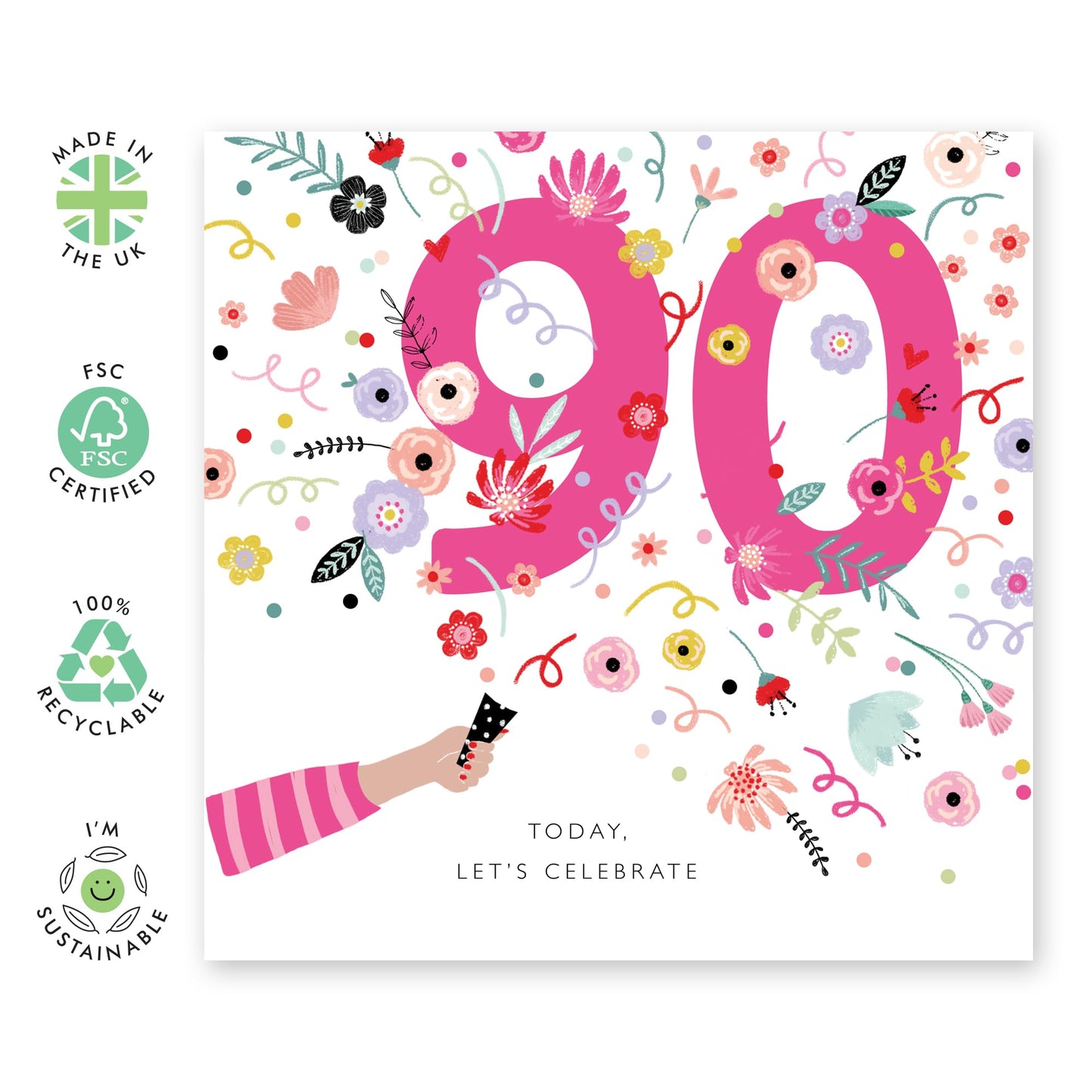 Happy Birthday Card For Her - Age Ninety - 90th Birthday Cards For Women - Ninetieth Bday Gifts Aunt Mum Grandma Nan - Ninety Year Old - Comes With Fun Stickers - By Central 23