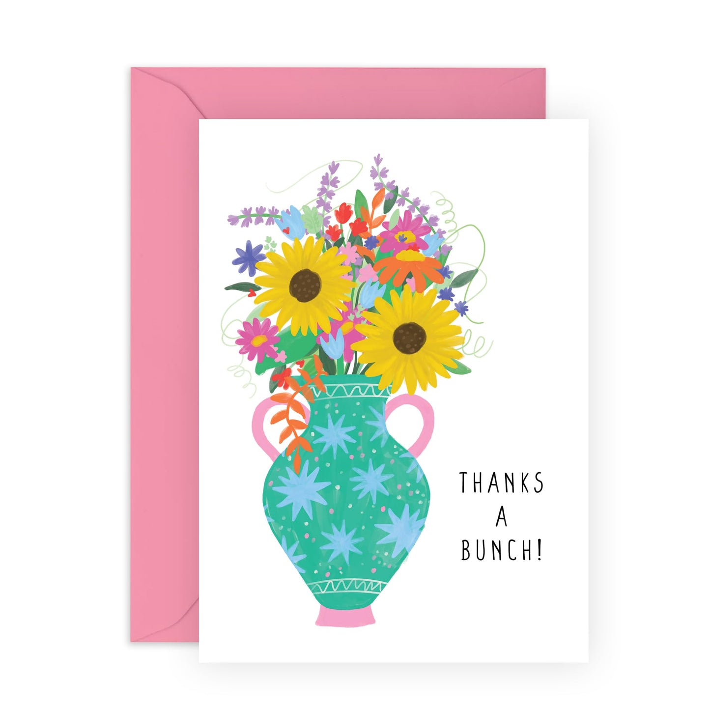 Thank You Greeting Card - 'Thanks A Bunch Flowers 3' - Gift for Besties, Best Friends, Colleagues, Coworkers, BFF, Cousin, Coworkers, Sis, Family - Appreciation - Comes with Fun Stickers