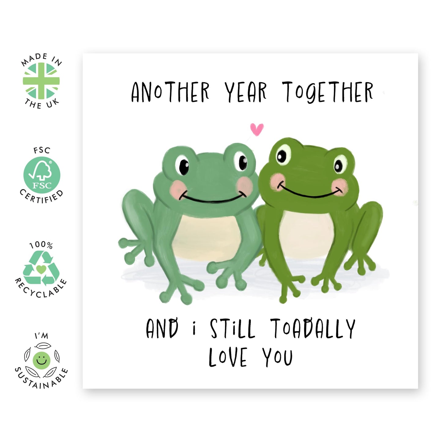 Cute Frogs Anniversary Card - 'Another Year Together Frogs' - Gifts for Wife, Husband, Girlfriend, Boyfriend, Married Couples, Partners - Toadally - Comes with Fun Stickers