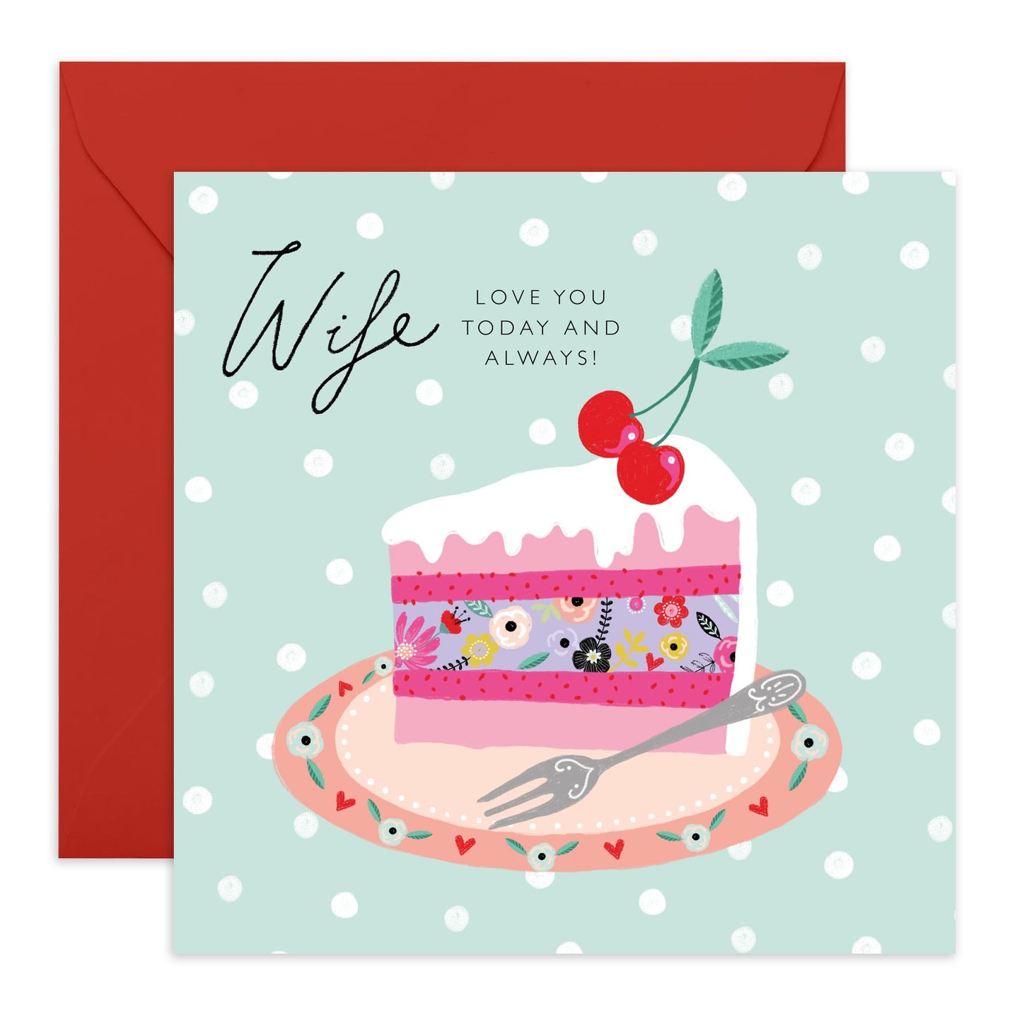 Wife Birthday Card - Sweet I Love You Greeting Card For Wife - Today And Always - Trendy Bday Cake - Heartfelt Anniversary Card - Mother's Day Wife Gifts For Her - Comes With Stickers By Central 23