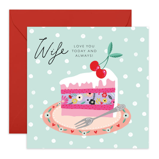 Wife Birthday Card - Sweet I Love You Greeting Card For Wife - Today And Always - Trendy Bday Cake - Heartfelt Anniversary Card - Mother's Day Wife Gifts For Her - Comes With Stickers By Central 23