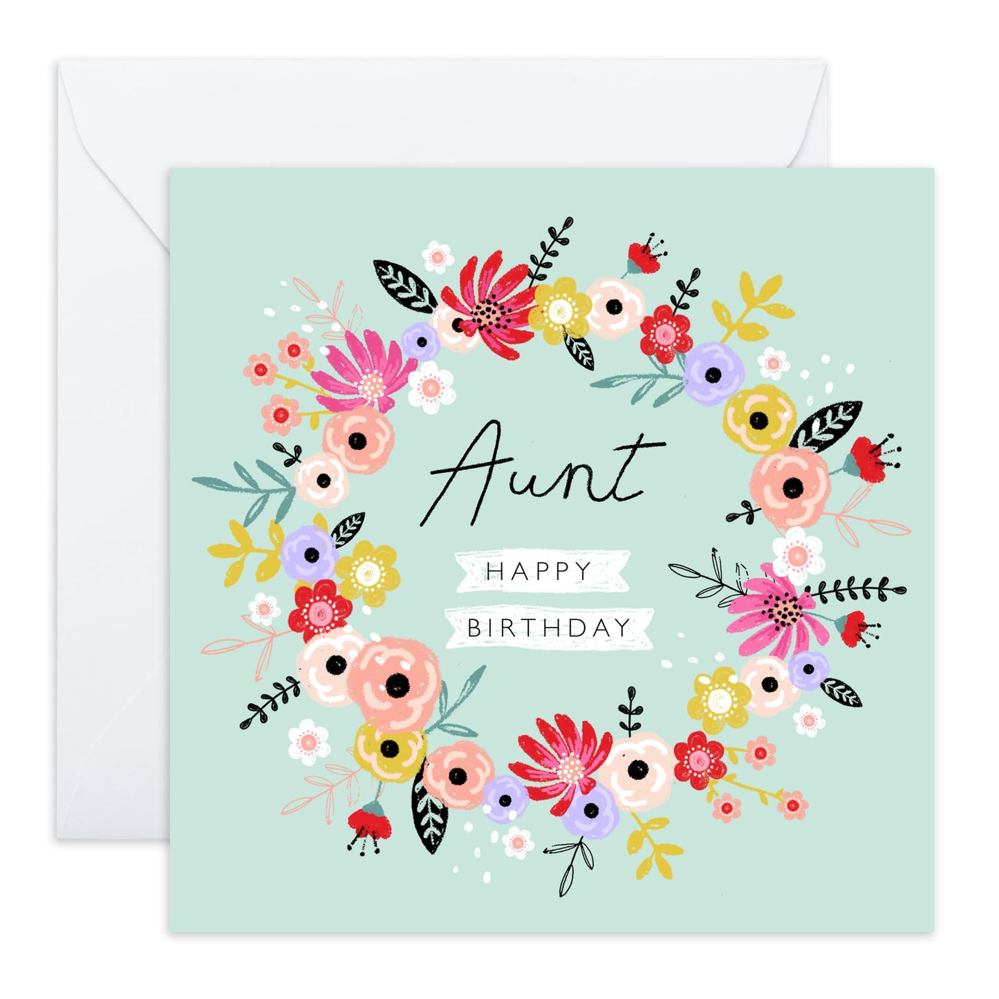 Birthday Card For Aunt - Aunt Florals Mint - Heartfelt Gifts Women Female Tia - Happy Birthday Aunty Greeting Card - Gift From Niece Nephew - Comes With Fun Stickers - By Central 23