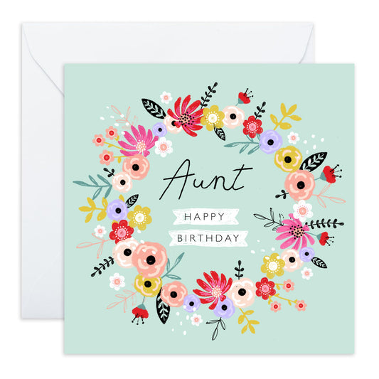 Birthday Card For Aunt - Aunt Florals Mint - Heartfelt Gifts Women Female Tia - Happy Birthday Aunty Greeting Card - Gift From Niece Nephew - Comes With Fun Stickers - By Central 23
