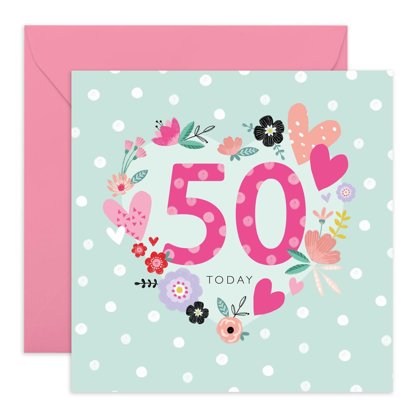 Floral Birthday Card For Women Age 50 - 50th Floral Heart - Happy 50th Birthday Cards For Mum Mummy Wife - Gifts For Friends Aunt Auntie - From Son Daughter - Comes With Fun Stickers By Central 23