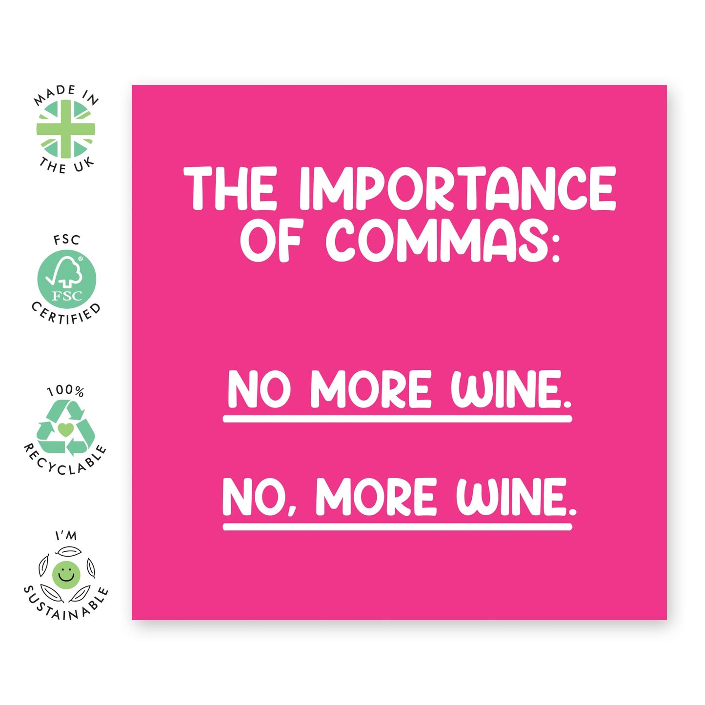 Creative & Hilarious Birthday Card - 'Importance of Commas Wine' - Gifts for Friends, Family, Co-worker, Colleagues, Bestie, Neighbours, Him, Her - Cake & Candles - Comes with Fun Stickers