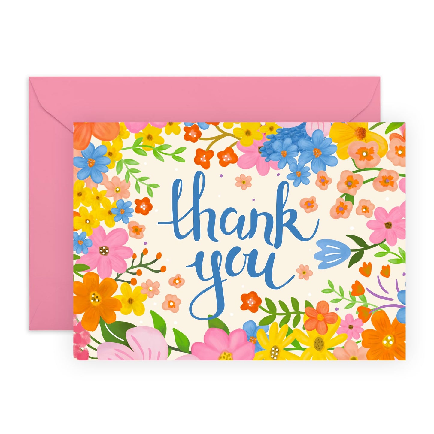 Thank You Greeting Card - 'Thank You Floral Frame' - Gifts for Friends, Colleagues, Co-workers, Family, Relatives, Mum, Dad, Bestie - Saying Thanks - Comes with Fun Stickers